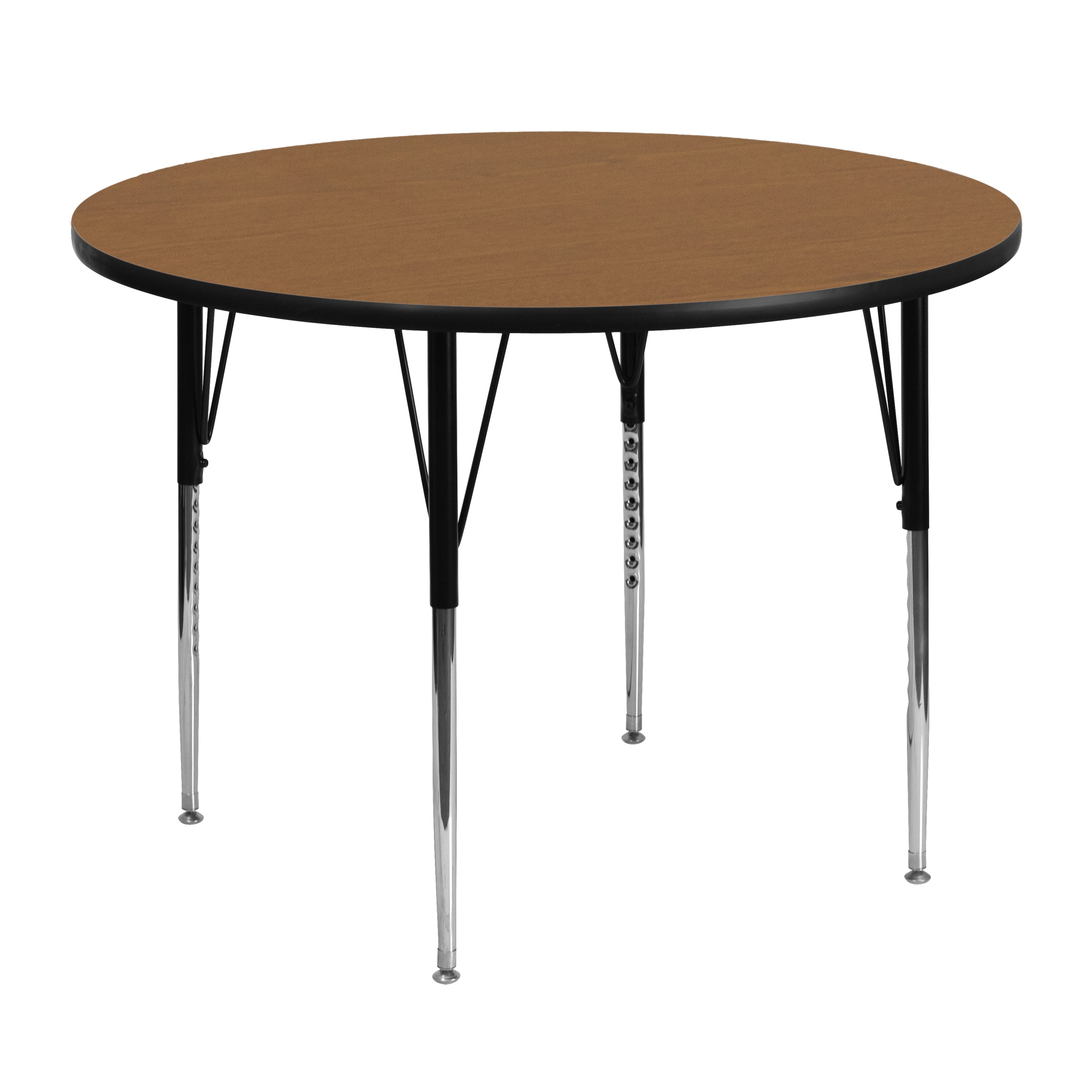 Wren 48'' Round Oak Thermal Laminate Activity Table - Standard Height Adjustable Legs