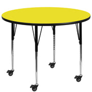 Wren Mobile 48'' Round Yellow HP Laminate Activity Table - Standard Height Adjustable Legs