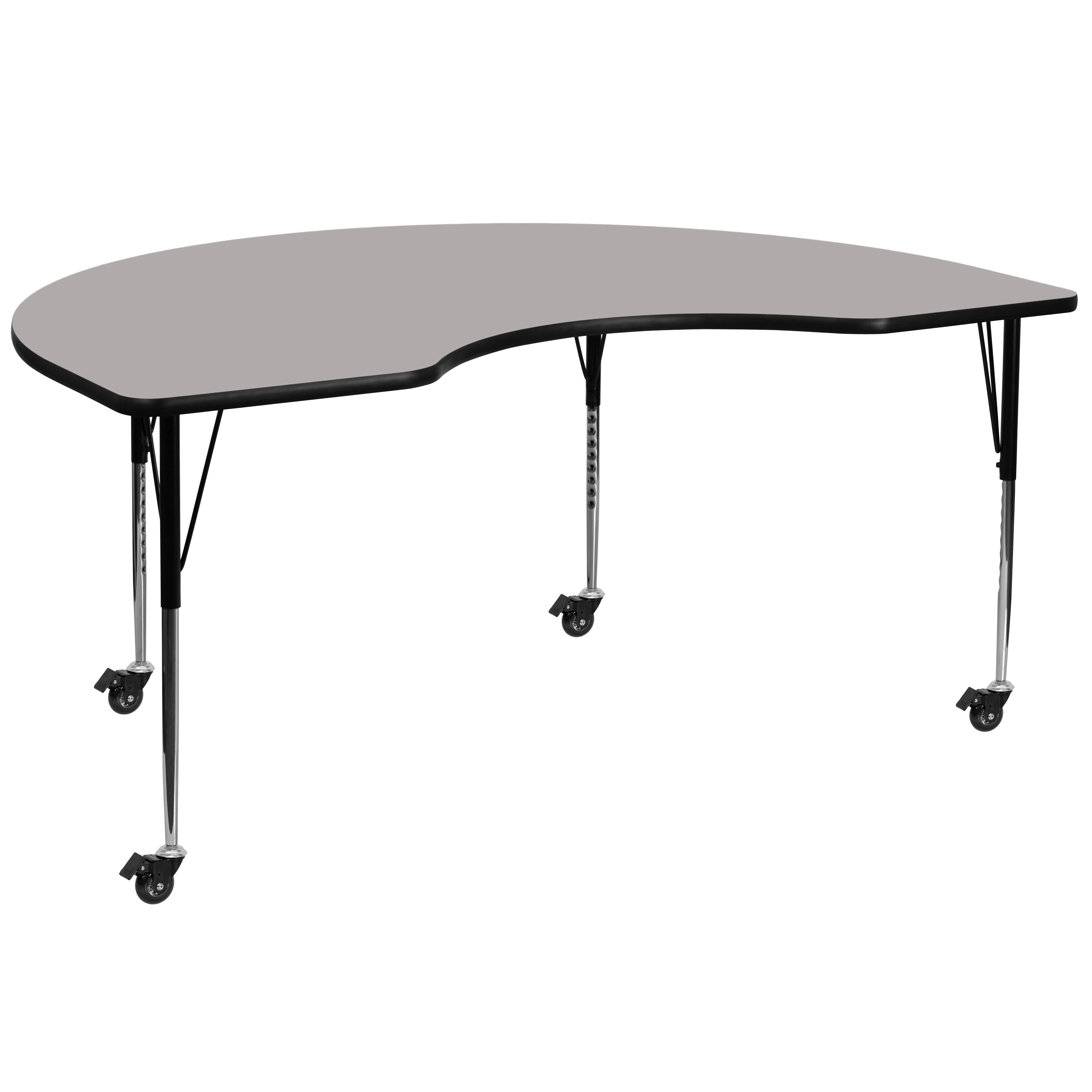Wren Mobile 48''W x 72''L Kidney Grey HP Laminate Activity Table - Standard Height Adjustable Legs