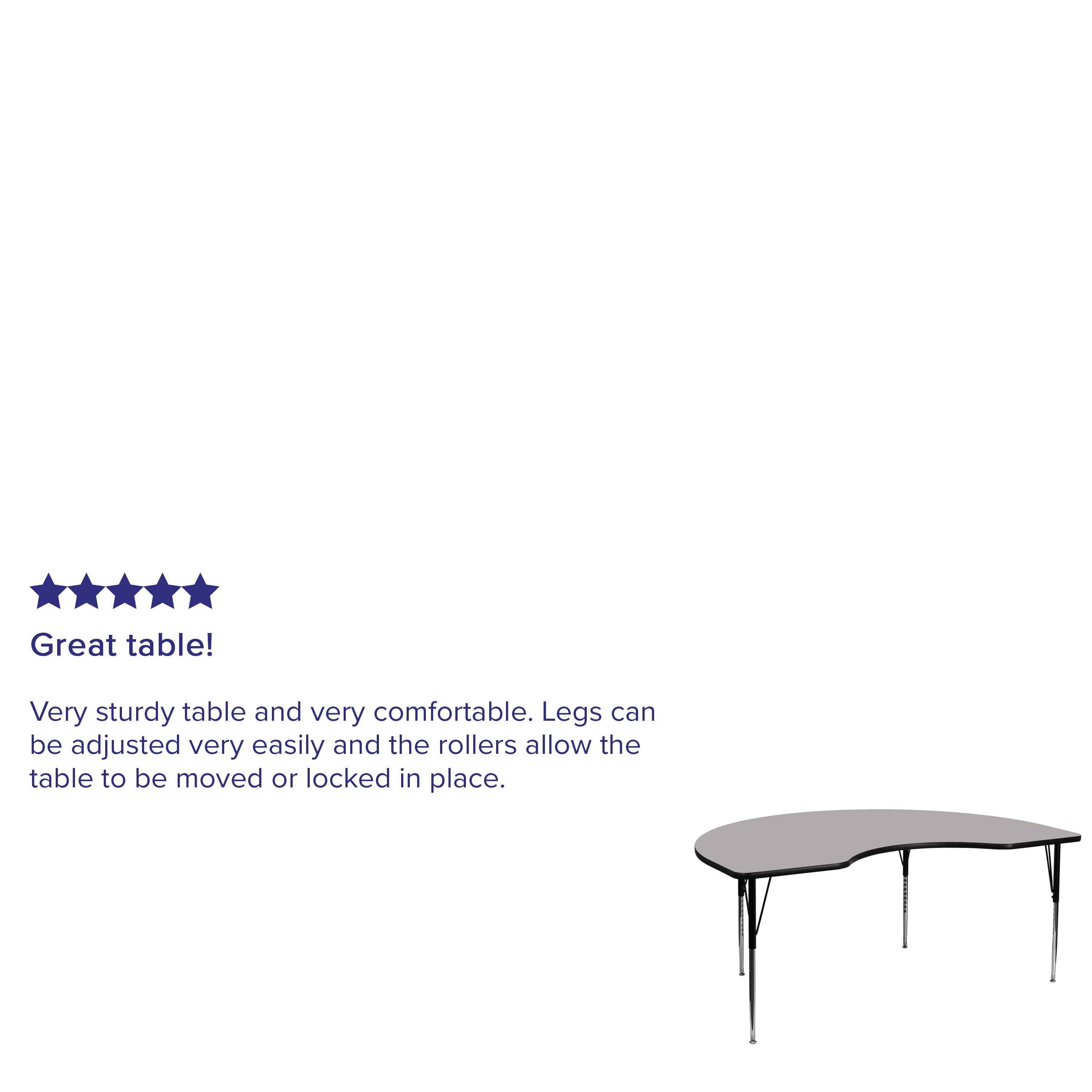 Wren 48''W x 72''L Kidney Grey HP Laminate Activity Table - Standard Height Adjustable Legs