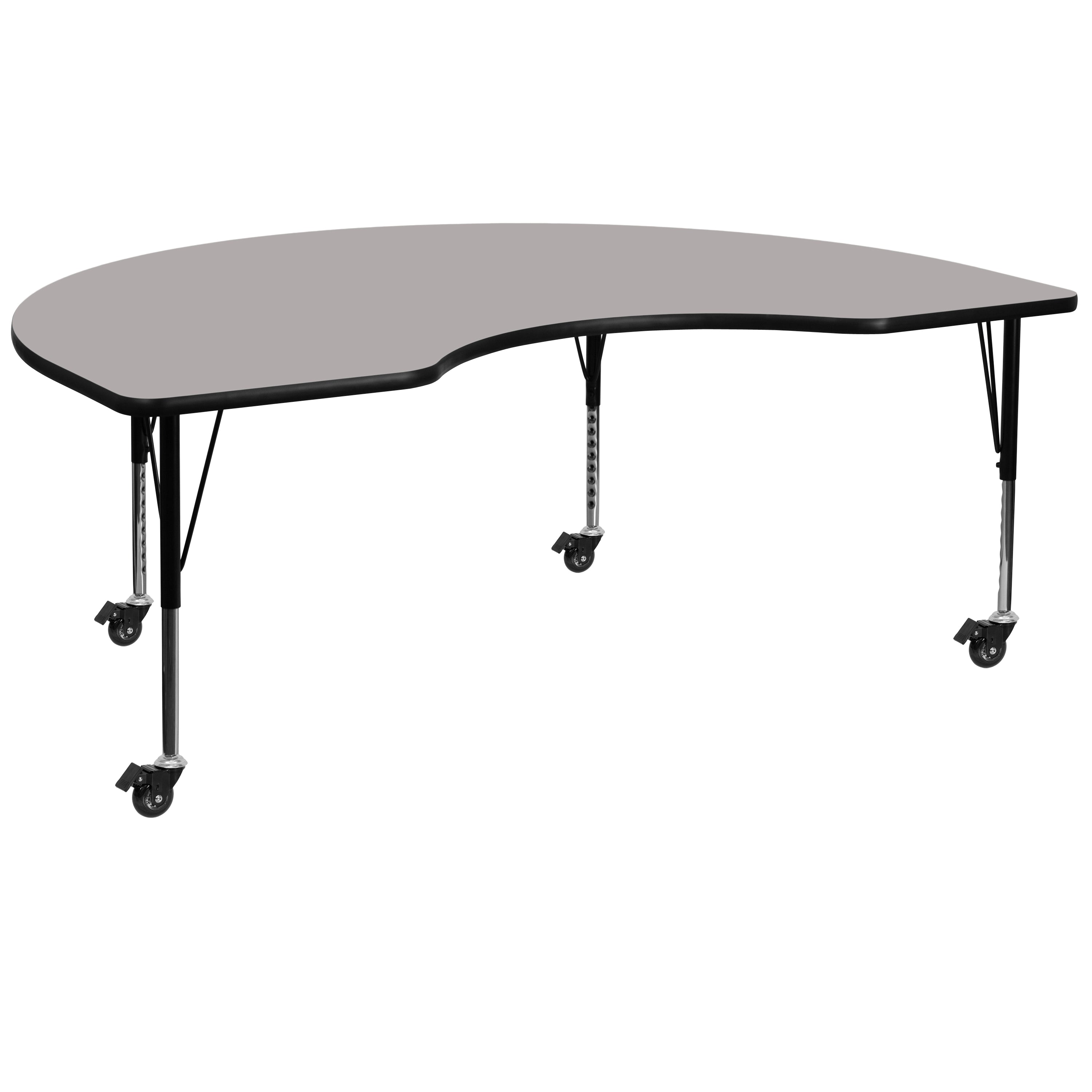 Wren Mobile 48''W x 72''L Kidney Grey HP Laminate Activity Table - Height Adjustable Short Legs