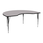 Wren 48''W x 72''L Kidney Grey Thermal Laminate Activity Table - Standard Height Adjustable Legs
