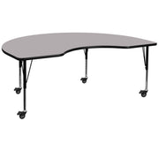 Wren Mobile 48''W x 72''L Kidney Grey Thermal Laminate Activity Table - Height Adjustable Short Legs