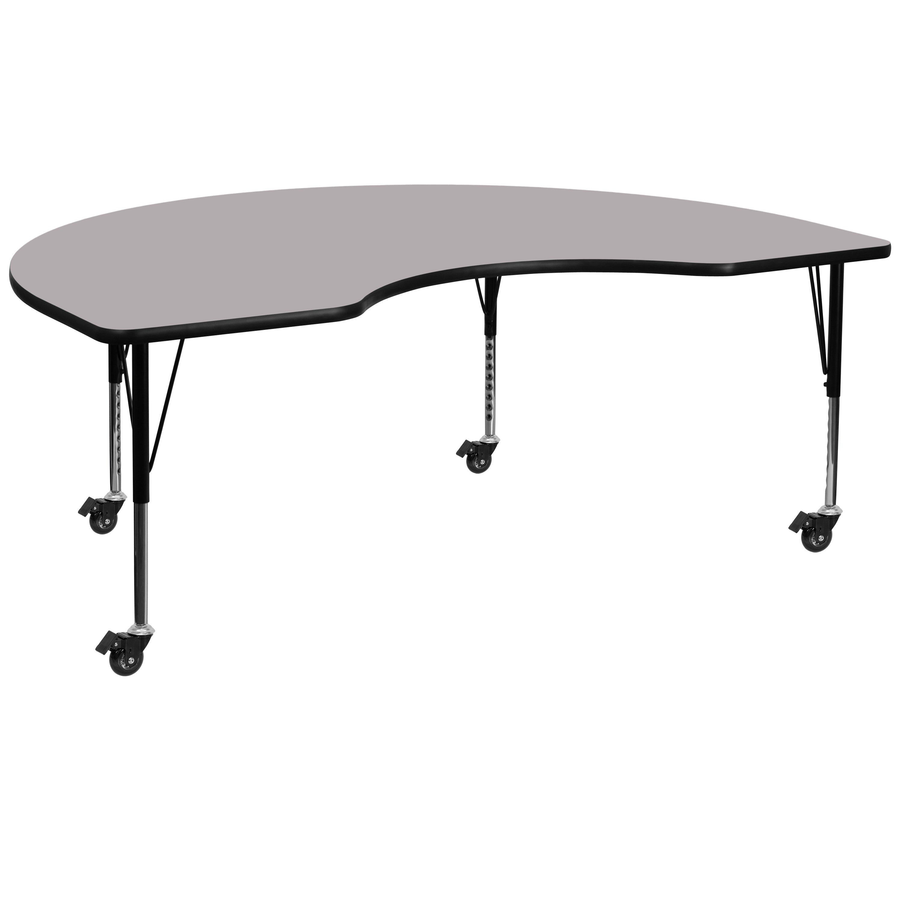 Wren Mobile 48''W x 72''L Kidney Grey Thermal Laminate Activity Table - Height Adjustable Short Legs