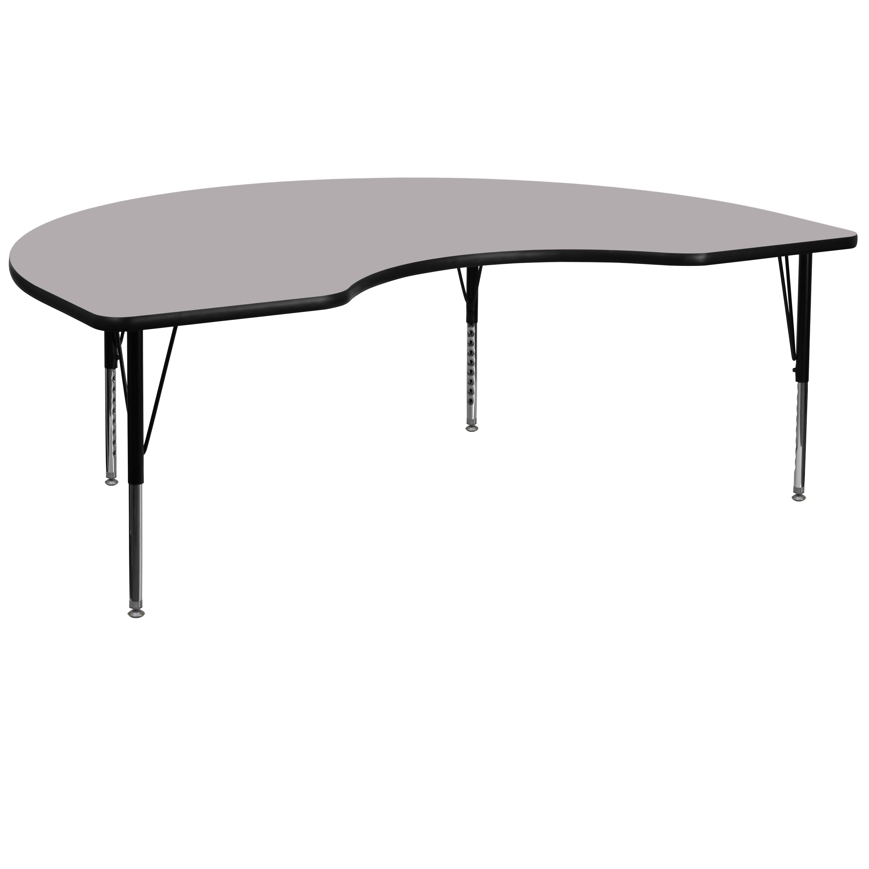 Wren 48''W x 72''L Kidney Grey Thermal Laminate Activity Table - Height Adjustable Short Legs