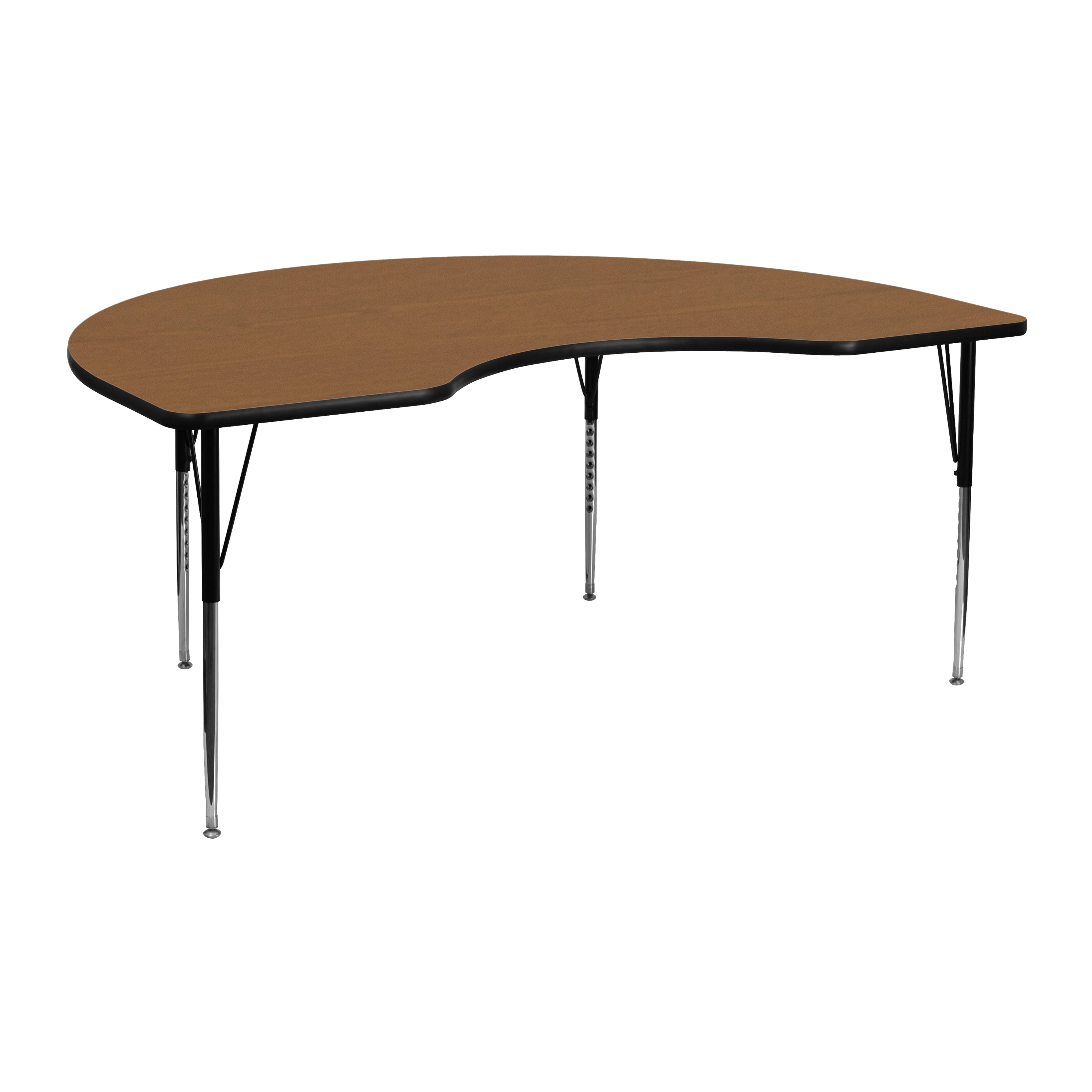 Wren 48''W x 72''L Kidney Oak Thermal Laminate Activity Table - Standard Height Adjustable Legs