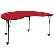 Wren Mobile 48''W x 72''L Kidney Red HP Laminate Activity Table - Standard Height Adjustable Legs