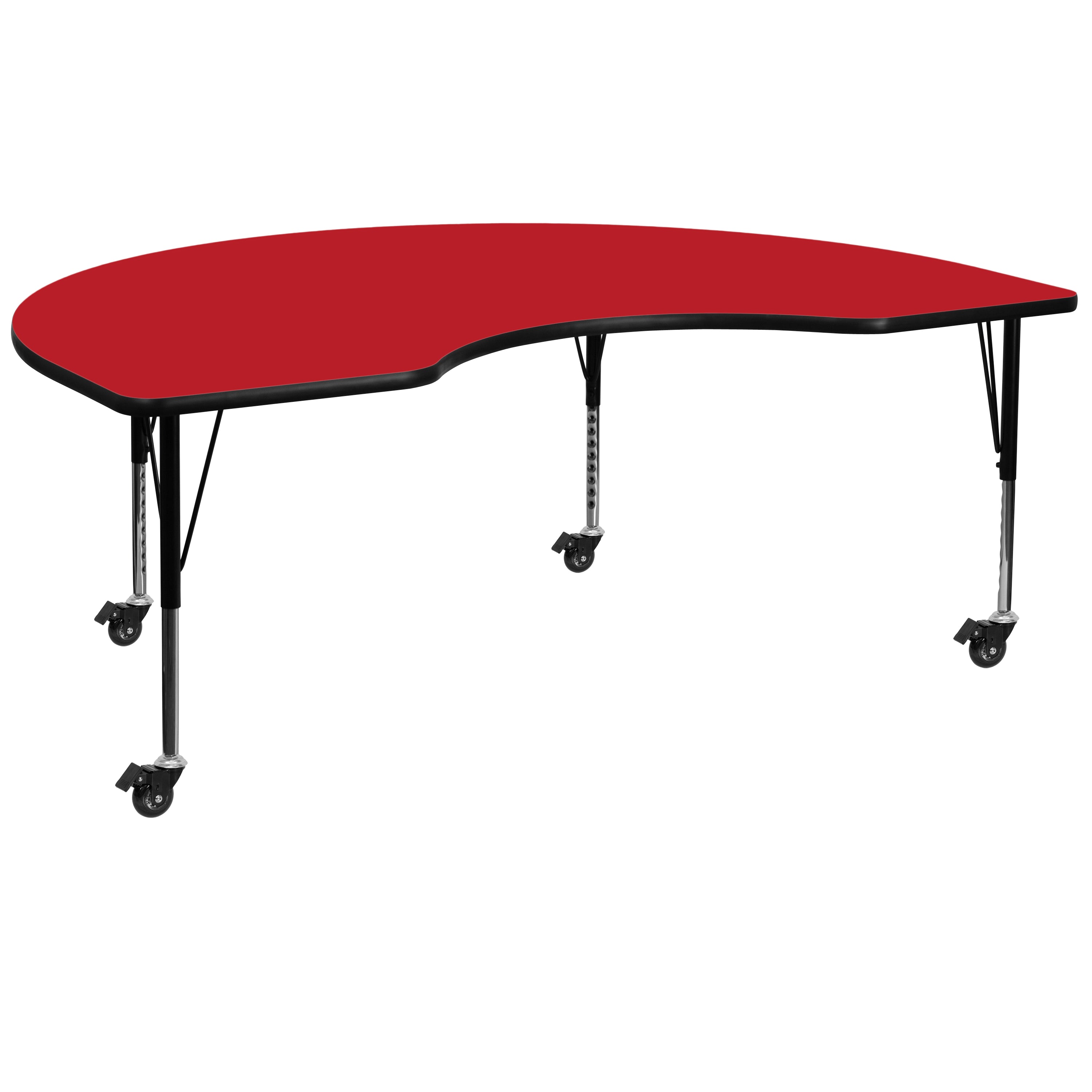 Wren Mobile 48''W x 72''L Kidney Red HP Laminate Activity Table - Height Adjustable Short Legs