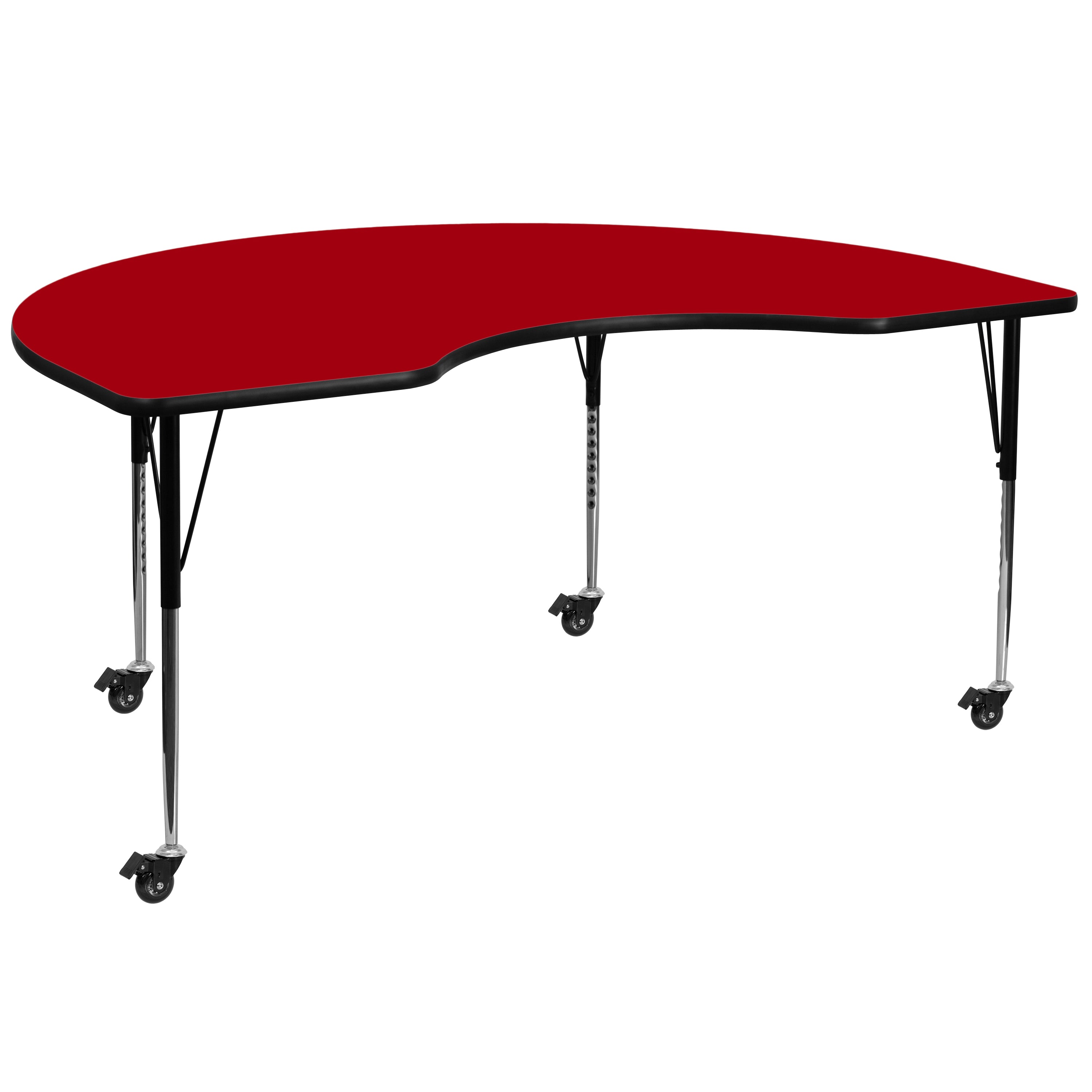 Wren Mobile 48''W x 72''L Kidney Red Thermal Laminate Activity Table - Standard Height Adjustable Legs
