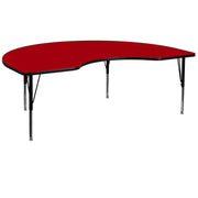 Wren 48''W x 72''L Kidney Red Thermal Laminate Activity Table - Height Adjustable Short Legs