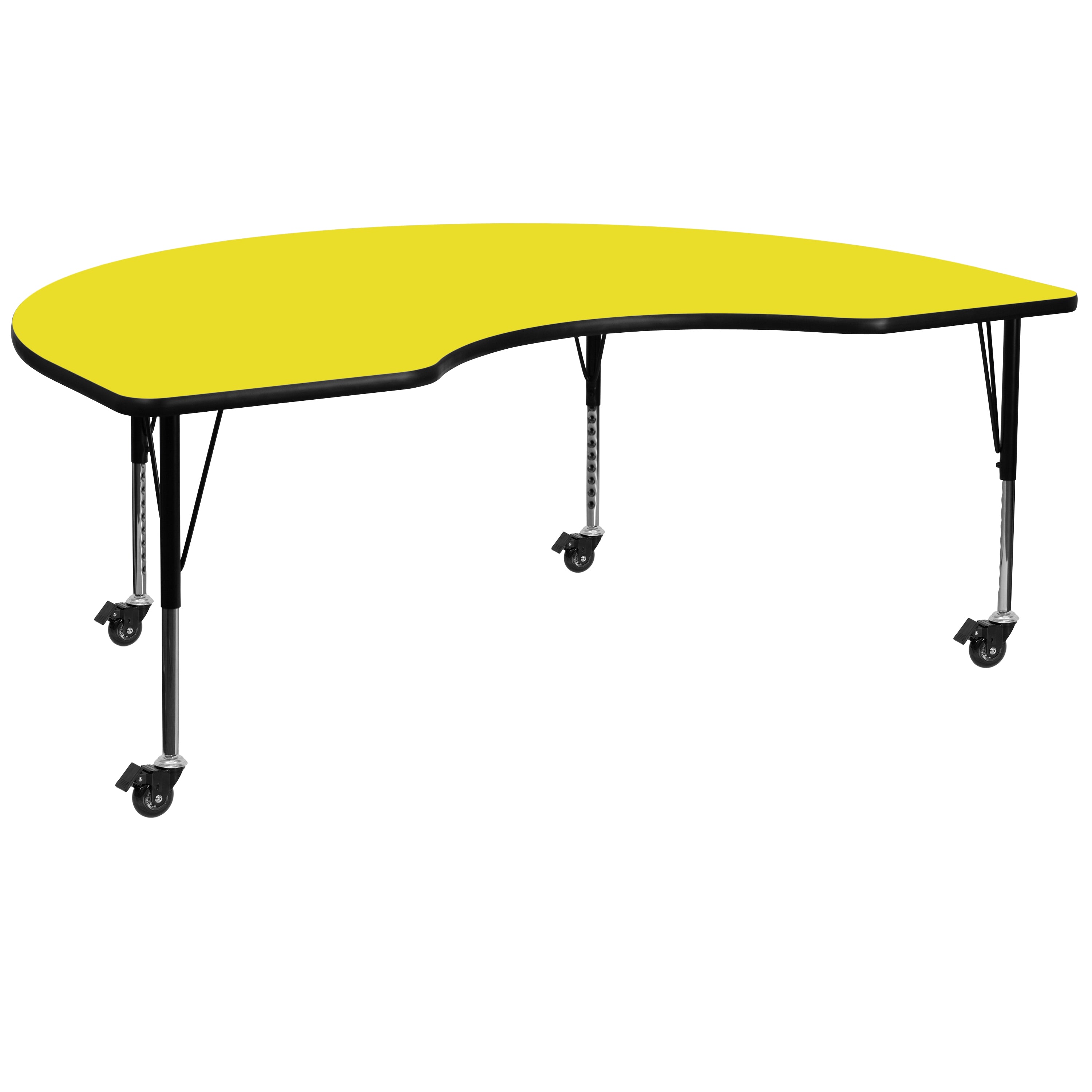 Wren Mobile 48''W x 72''L Kidney Yellow HP Laminate Activity Table - Height Adjustable Short Legs