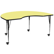 Wren Mobile 48''W x 72''L Kidney Yellow Thermal Laminate Activity Table - Standard Height Adjustable Legs