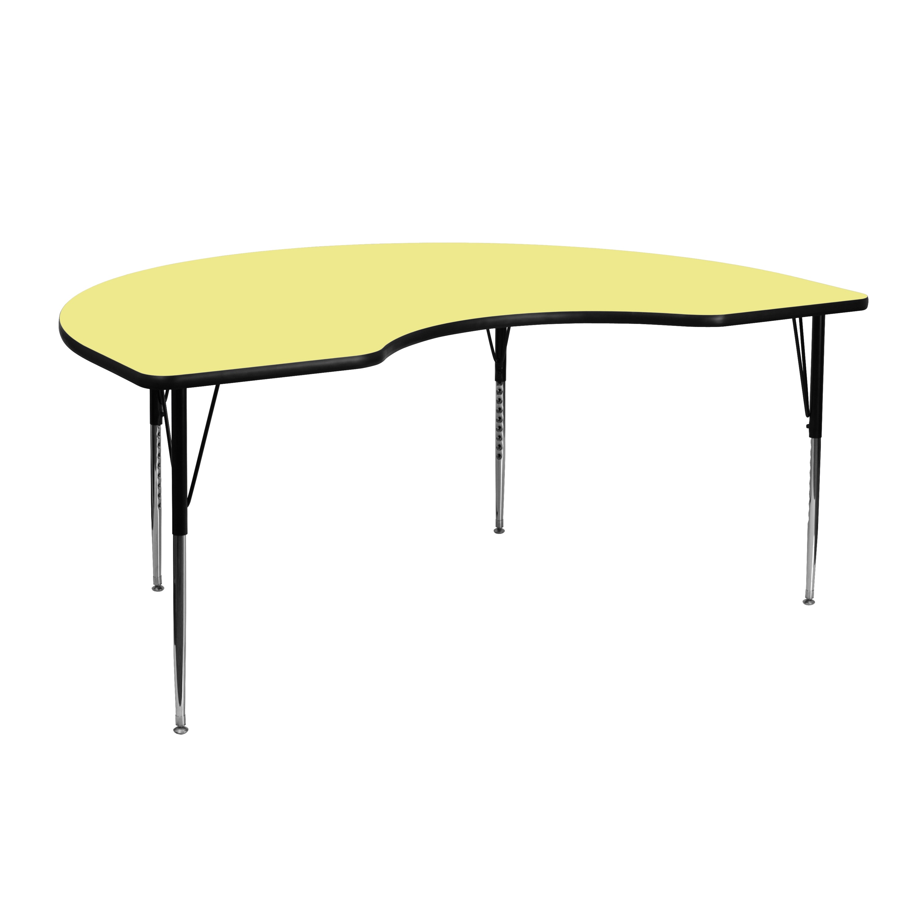 Wren 48''W x 72''L Kidney Yellow Thermal Laminate Activity Table - Standard Height Adjustable Legs