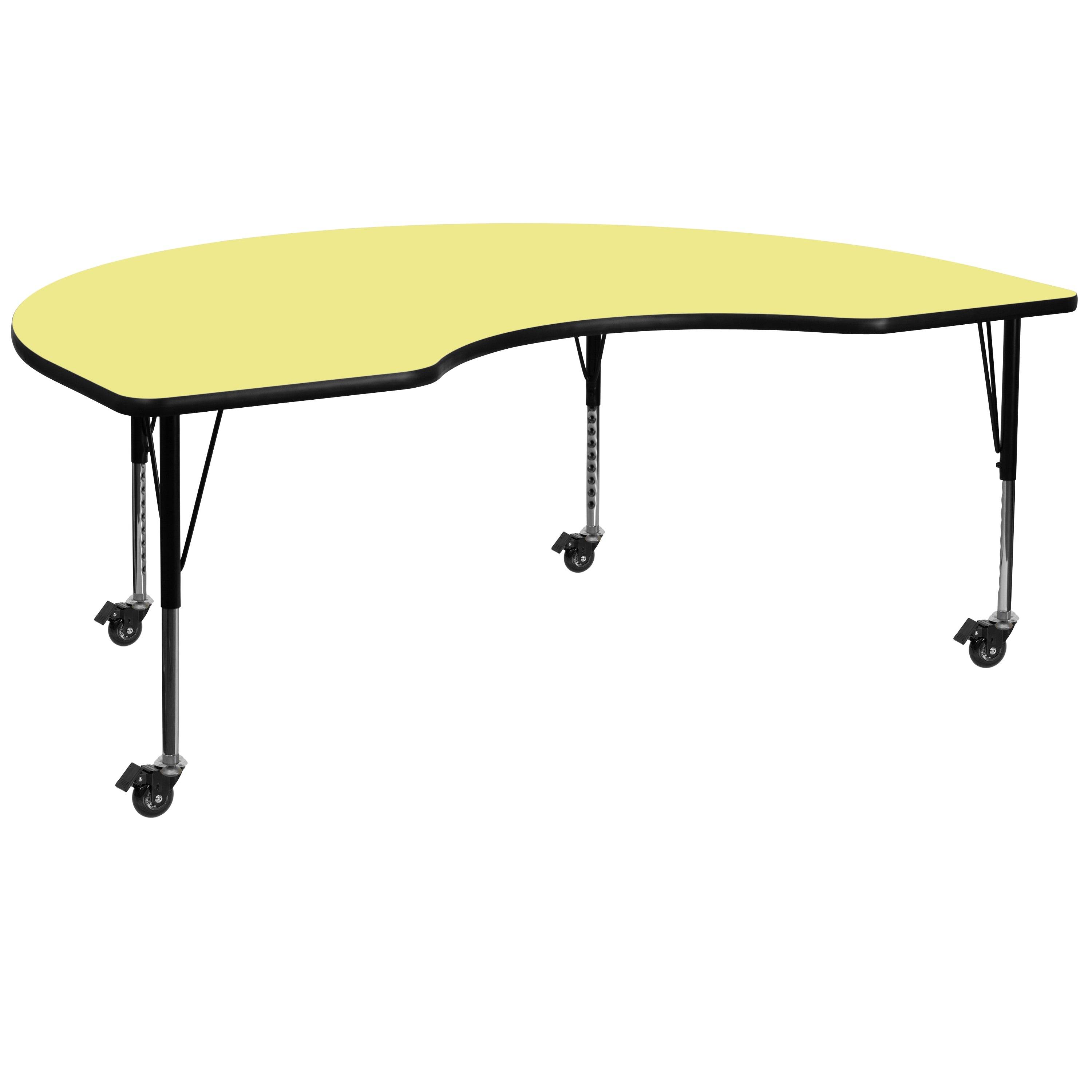 Wren Mobile 48''W x 72''L Kidney Yellow Thermal Laminate Activity Table - Height Adjustable Short Legs