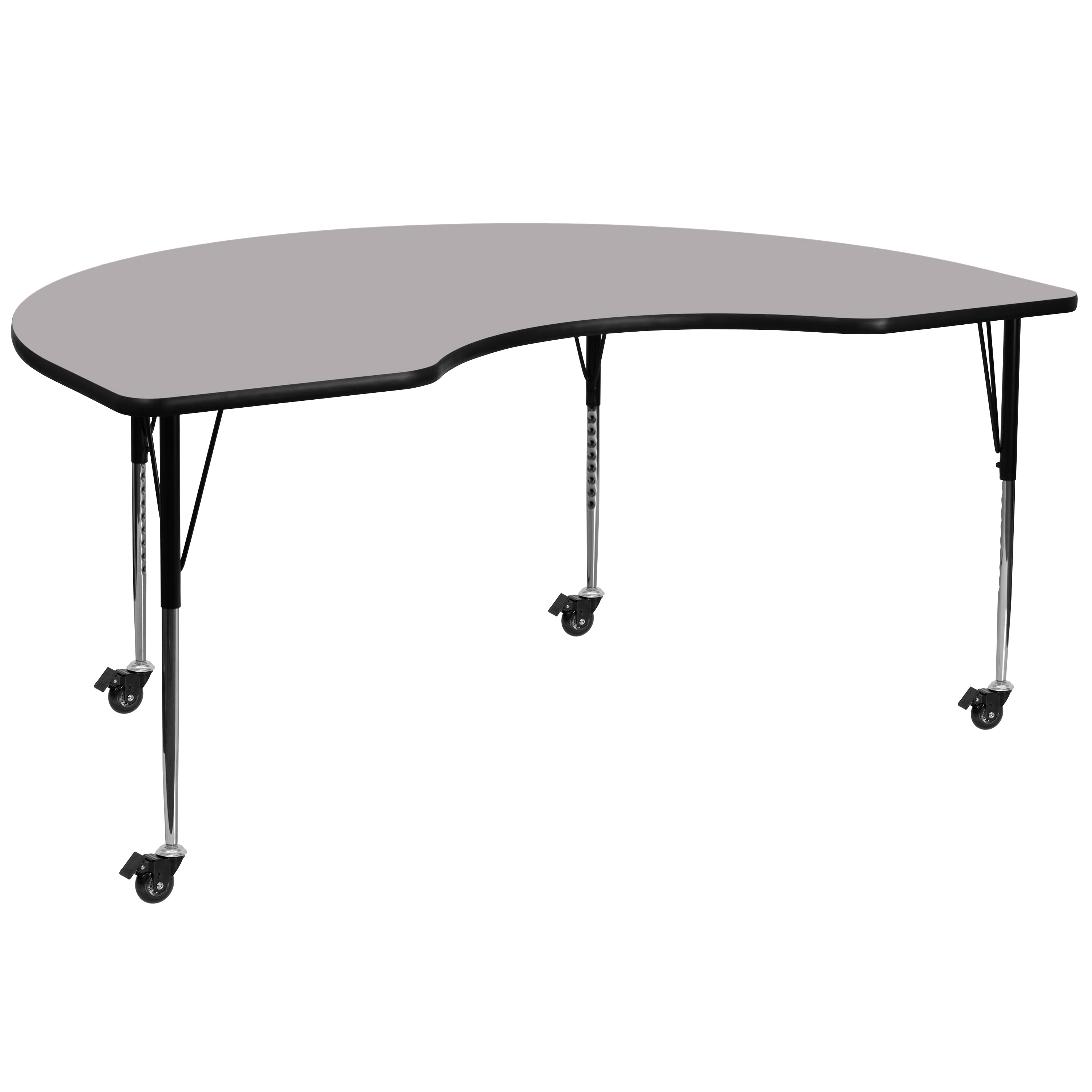 Wren Mobile 48''W x 96''L Kidney Grey Thermal Laminate Activity Table - Standard Height Adjustable Legs