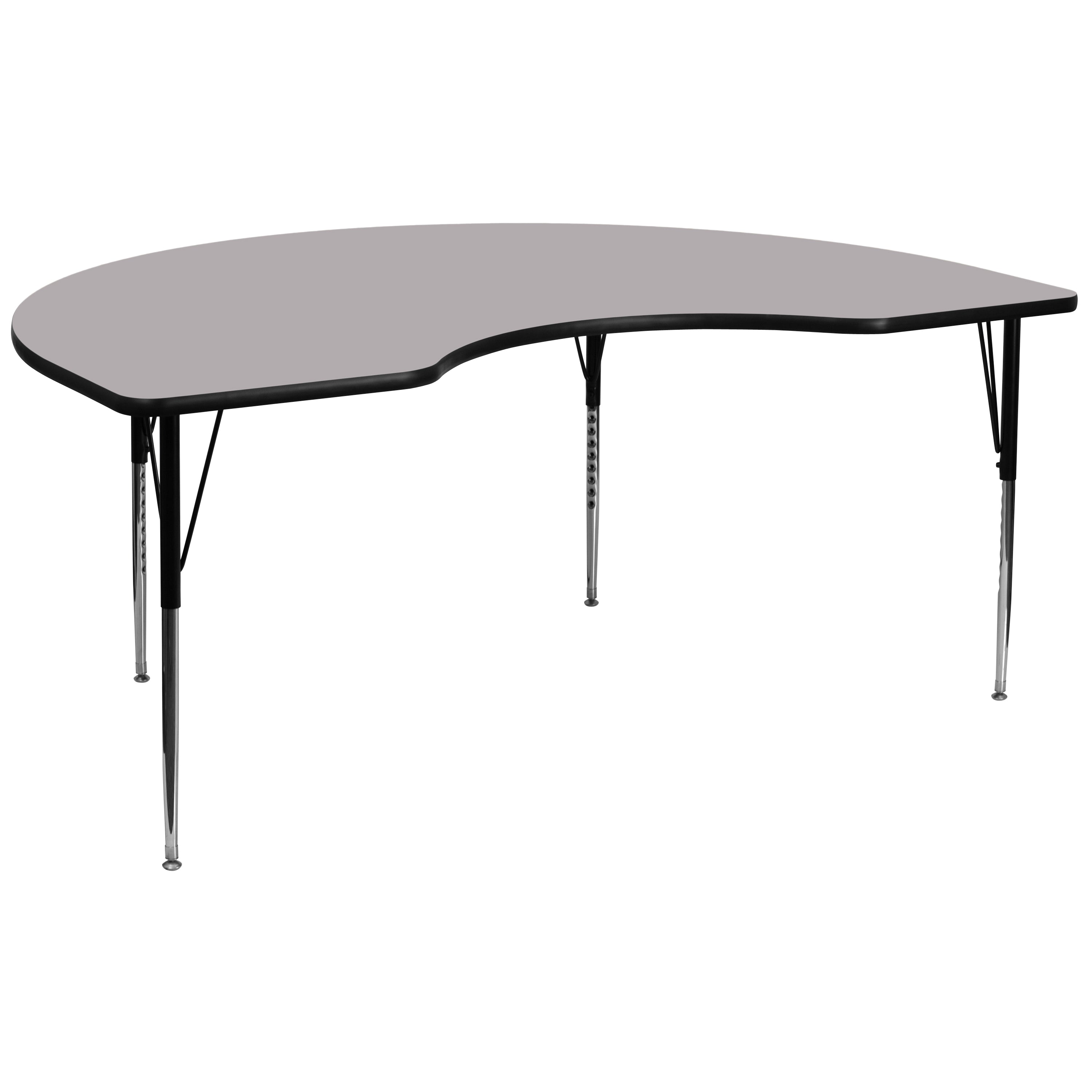 Wren 48''W x 96''L Kidney Grey Thermal Laminate Activity Table - Standard Height Adjustable Legs
