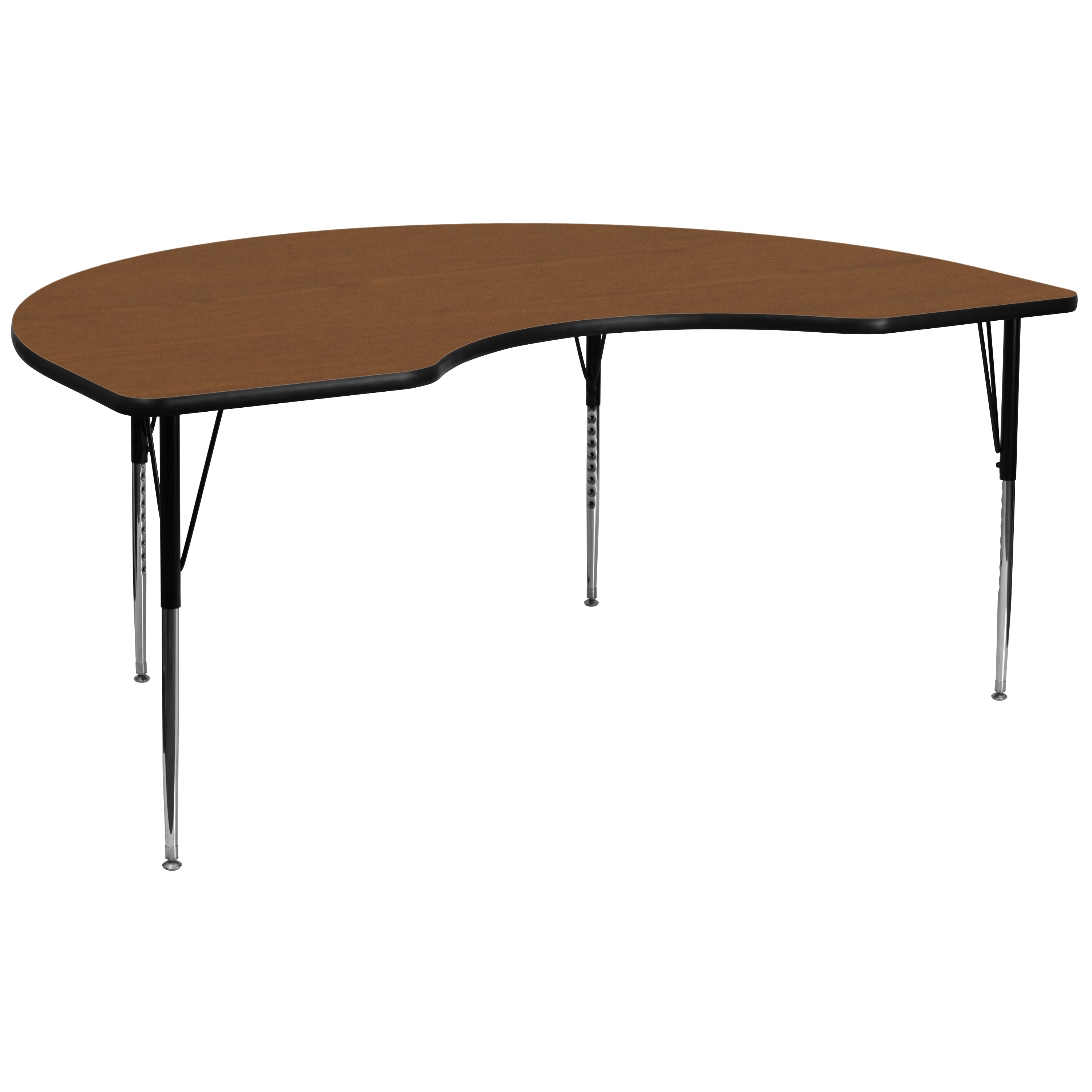 Wren 48''W x 96''L Kidney Oak HP Laminate Activity Table - Standard Height Adjustable Legs