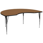 Wren 48''W x 96''L Kidney Oak Thermal Laminate Activity Table - Standard Height Adjustable Legs