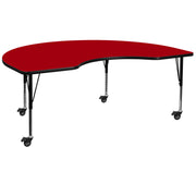 Wren Mobile 48''W x 96''L Kidney Red Thermal Laminate Activity Table - Height Adjustable Short Legs