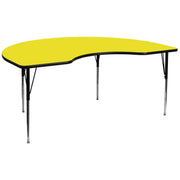 Wren 48''W x 96''L Kidney Yellow HP Laminate Activity Table - Standard Height Adjustable Legs