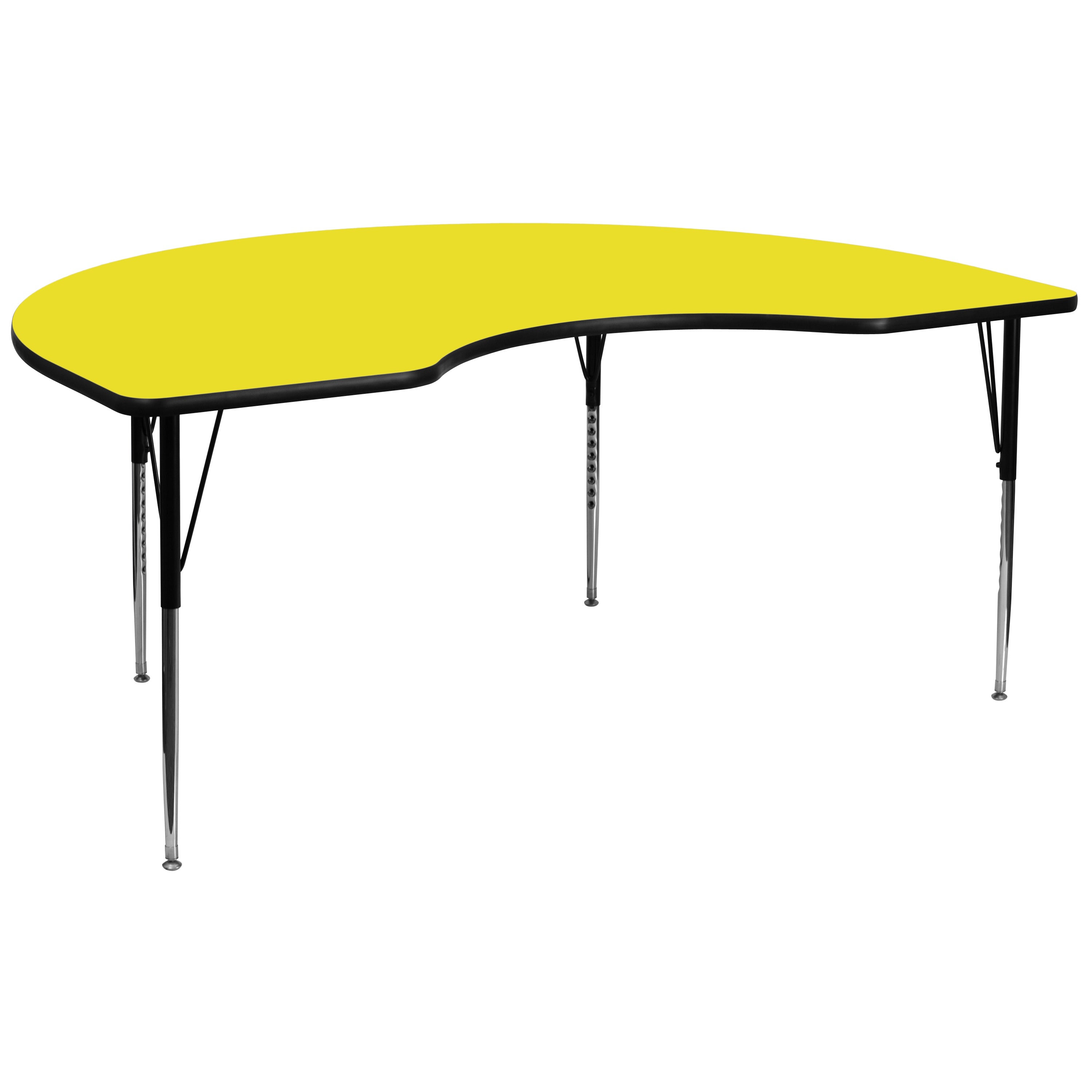 Wren 48''W x 96''L Kidney Yellow HP Laminate Activity Table - Standard Height Adjustable Legs
