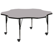 Wren Mobile 60'' Flower Grey Thermal Laminate Activity Table - Height Adjustable Short Legs