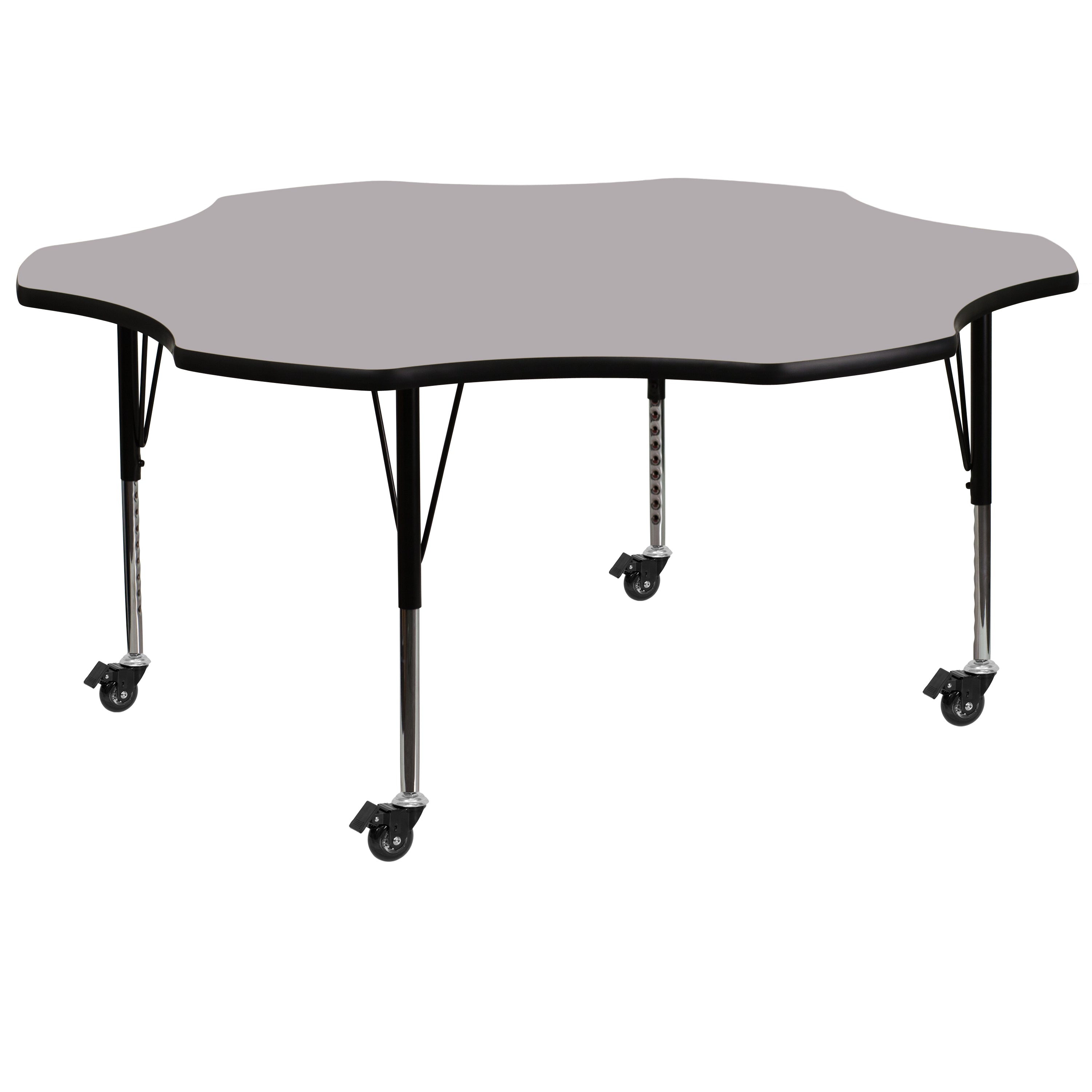 Wren Mobile 60'' Flower Grey Thermal Laminate Activity Table - Height Adjustable Short Legs