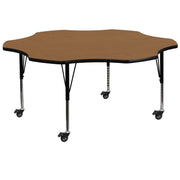 Wren Mobile 60'' Flower Oak Thermal Laminate Activity Table - Height Adjustable Short Legs