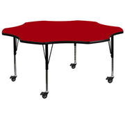 Wren Mobile 60'' Flower Red Thermal Laminate Activity Table - Height Adjustable Short Legs
