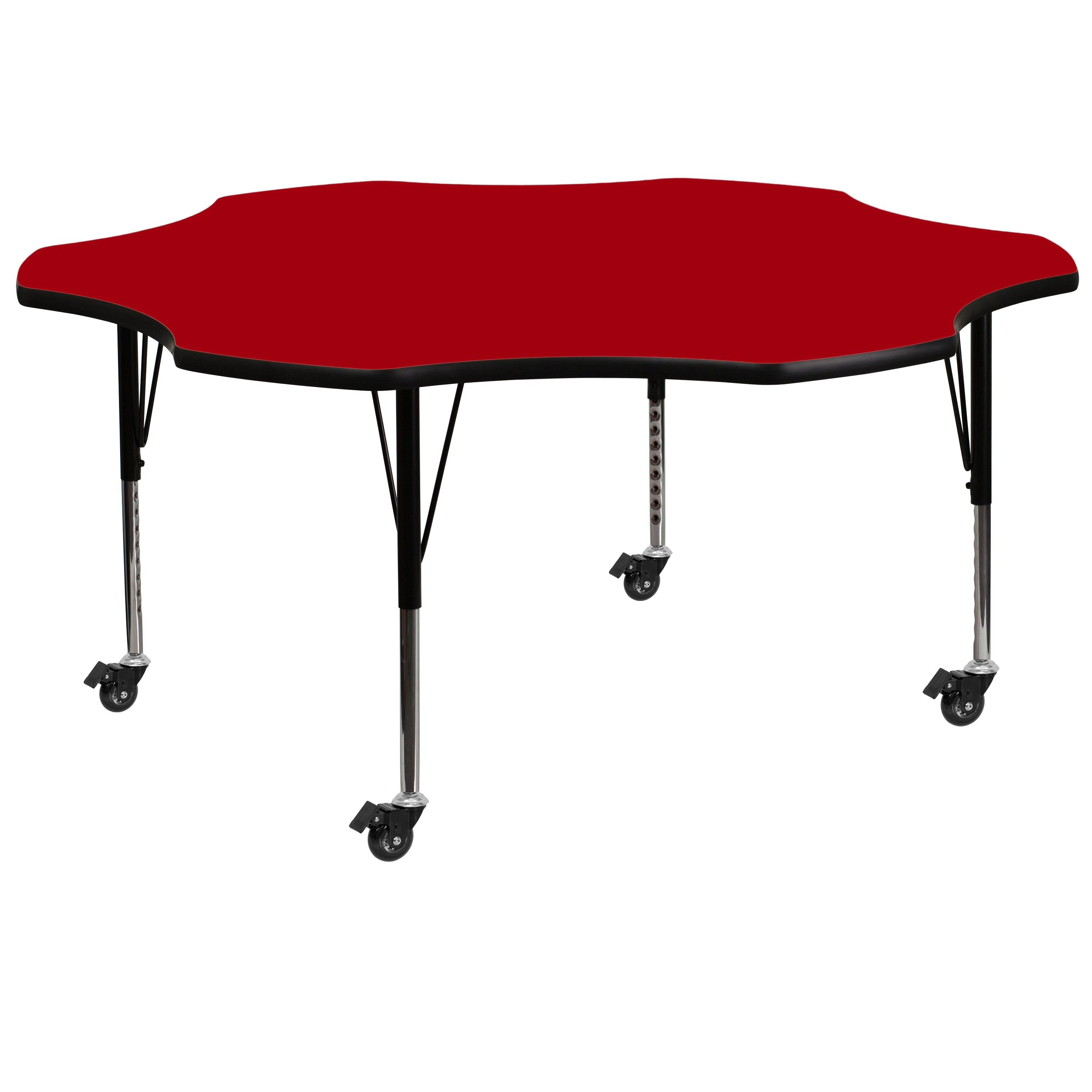 Wren Mobile 60'' Flower Red Thermal Laminate Activity Table - Height Adjustable Short Legs