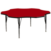 Wren 60'' Flower Red Thermal Laminate Activity Table - Height Adjustable Short Legs