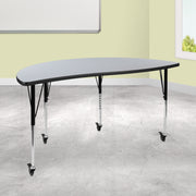 Wren Mobile 60" Half Circle Wave Flexible Collaborative Grey Thermal Laminate Activity Table-Standard Height Adjust Legs
