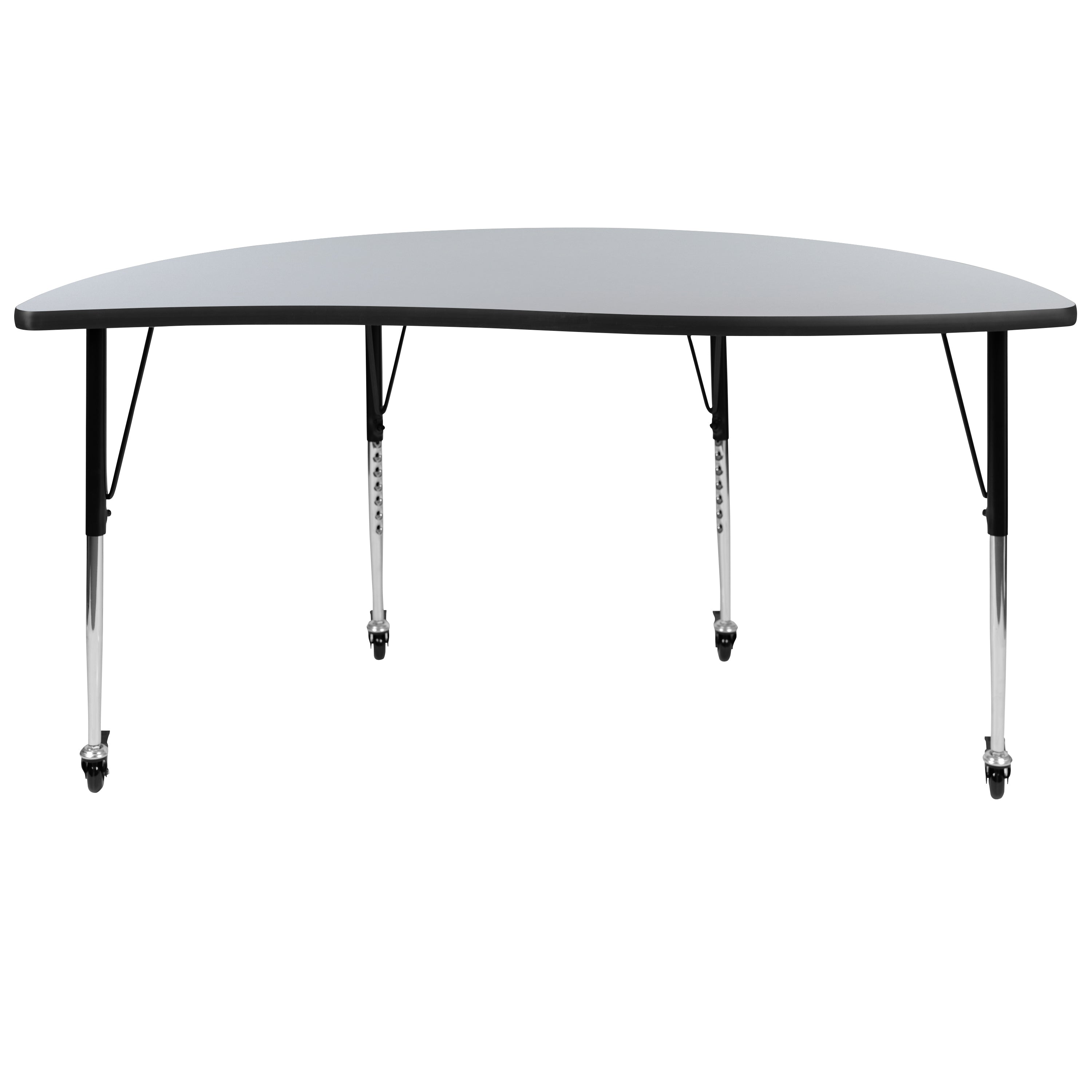 Wren Mobile 60" Half Circle Wave Flexible Collaborative Grey Thermal Laminate Activity Table-Standard Height Adjust Legs