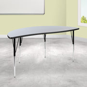 Wren 60" Half Circle Wave Flexible Collaborative Grey Thermal Laminate Activity Table - Standard Height Adjustable Legs