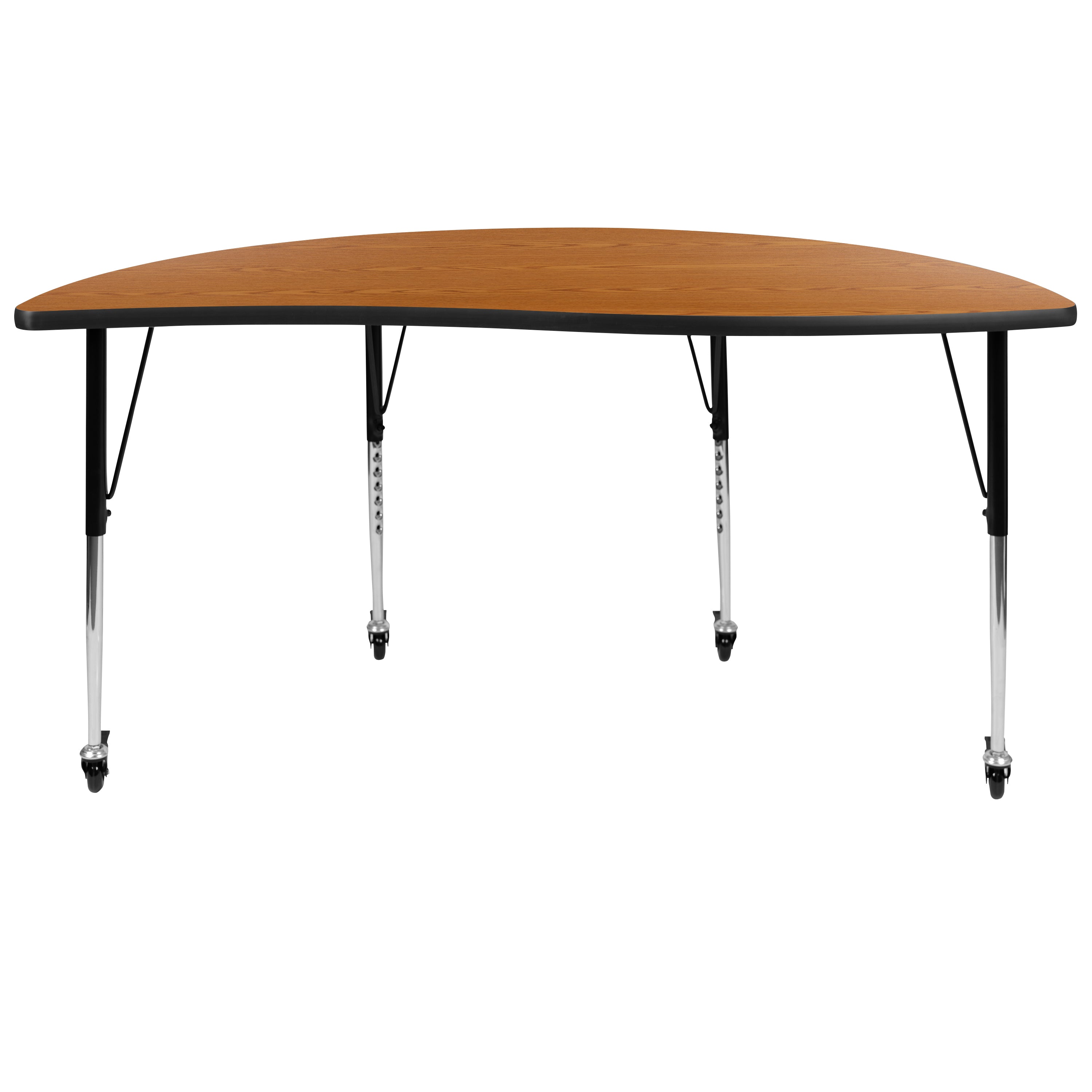 Wren Mobile 60" Half Circle Wave Flexible Collaborative Oak Thermal Laminate Activity Table-Standard Height Adjust Legs