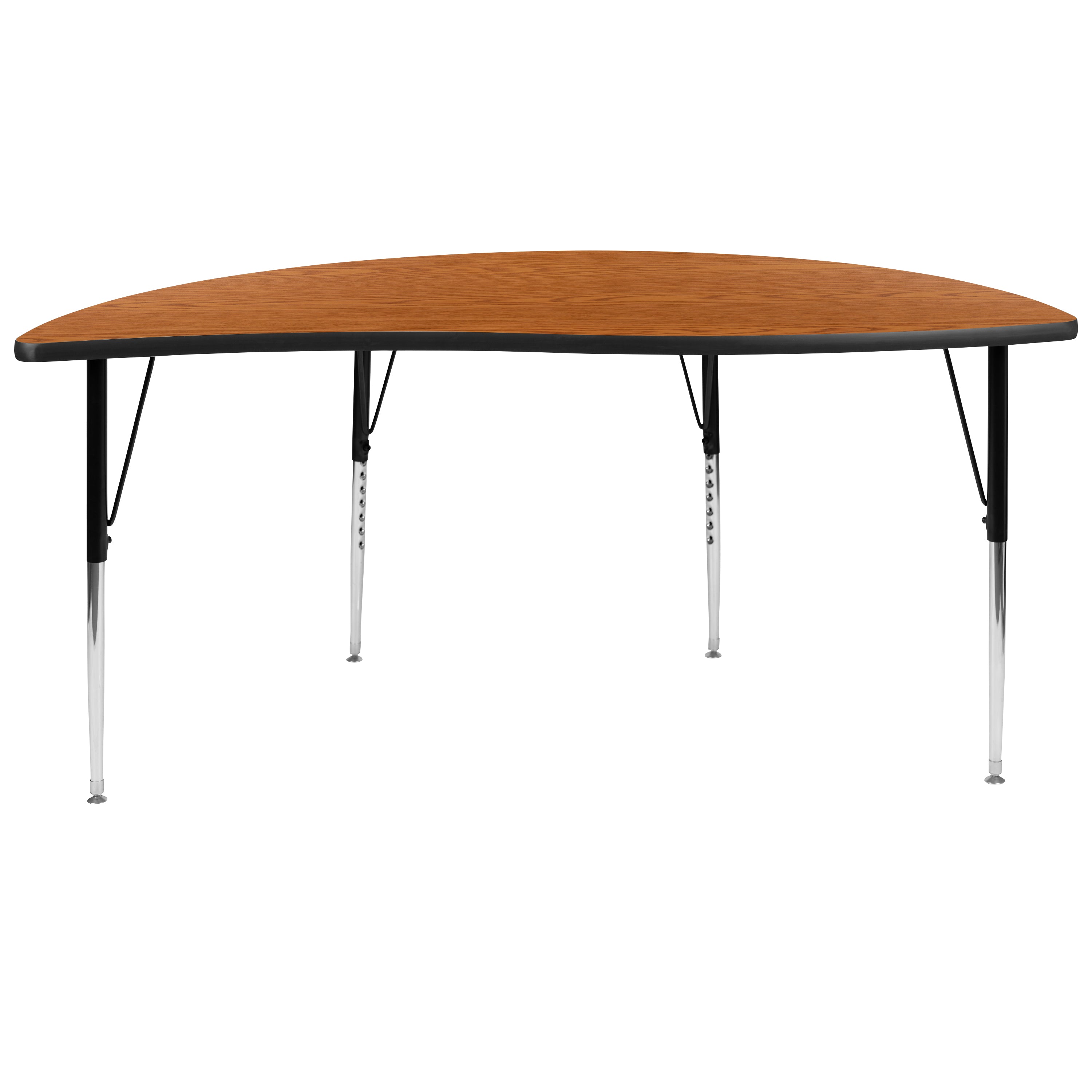 Wren 60" Half Circle Wave Flexible Collaborative Oak Thermal Laminate Activity Table - Standard Height Adjustable Legs
