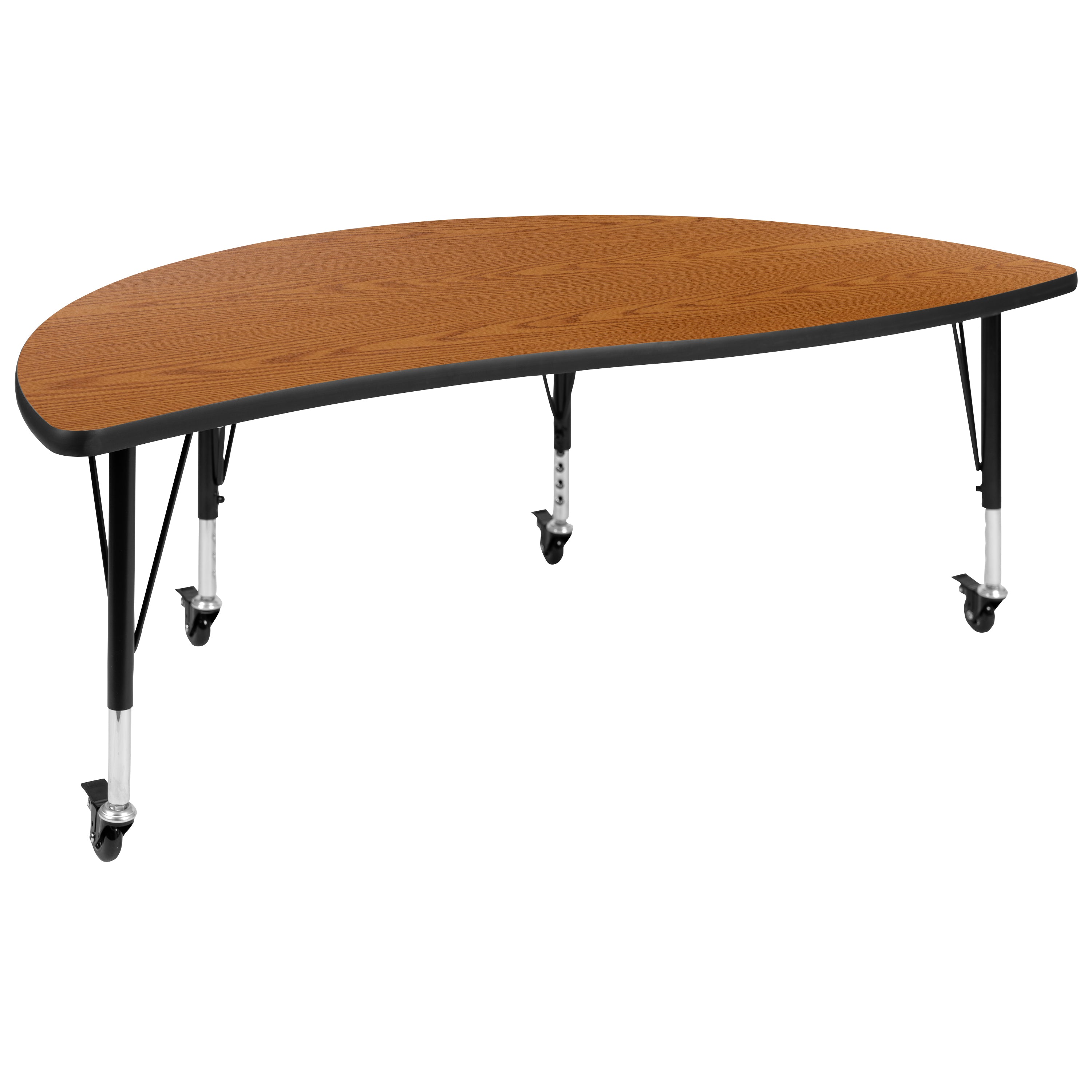 Wren Mobile 60" Half Circle Wave Flexible Collaborative Oak Thermal Laminate Activity Table-Height Adjust Short Legs