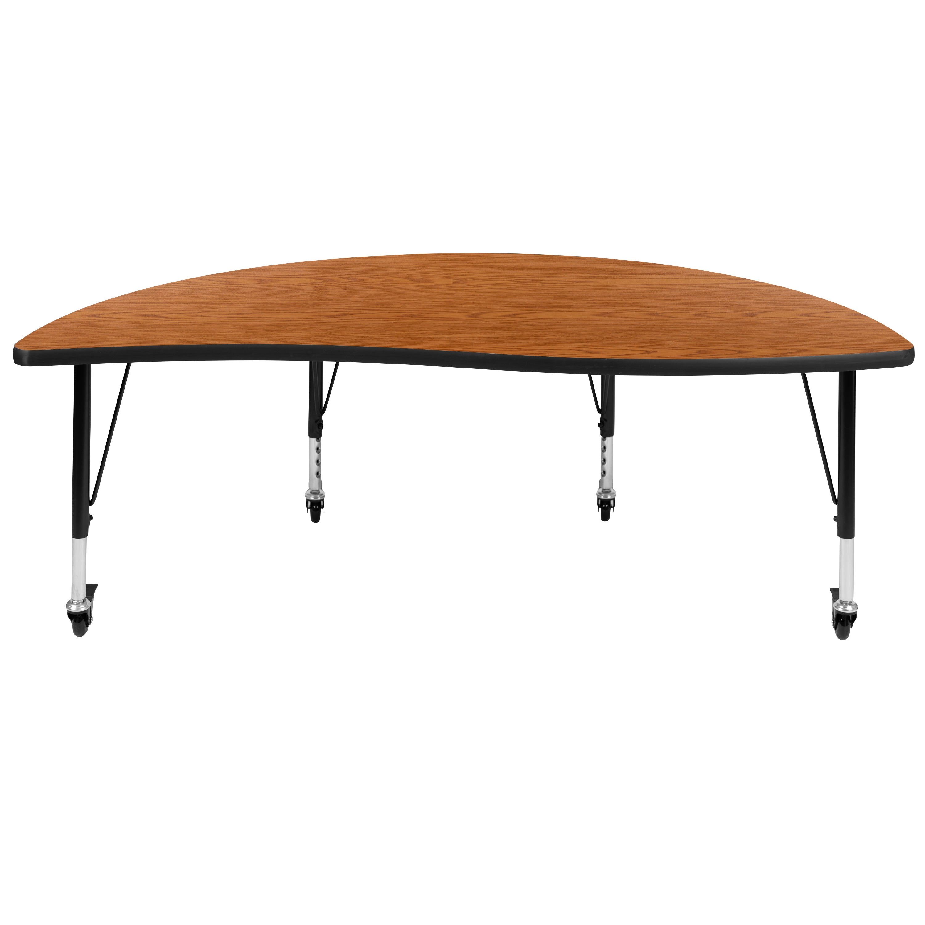 Wren Mobile 60" Half Circle Wave Flexible Collaborative Oak Thermal Laminate Activity Table-Height Adjust Short Legs