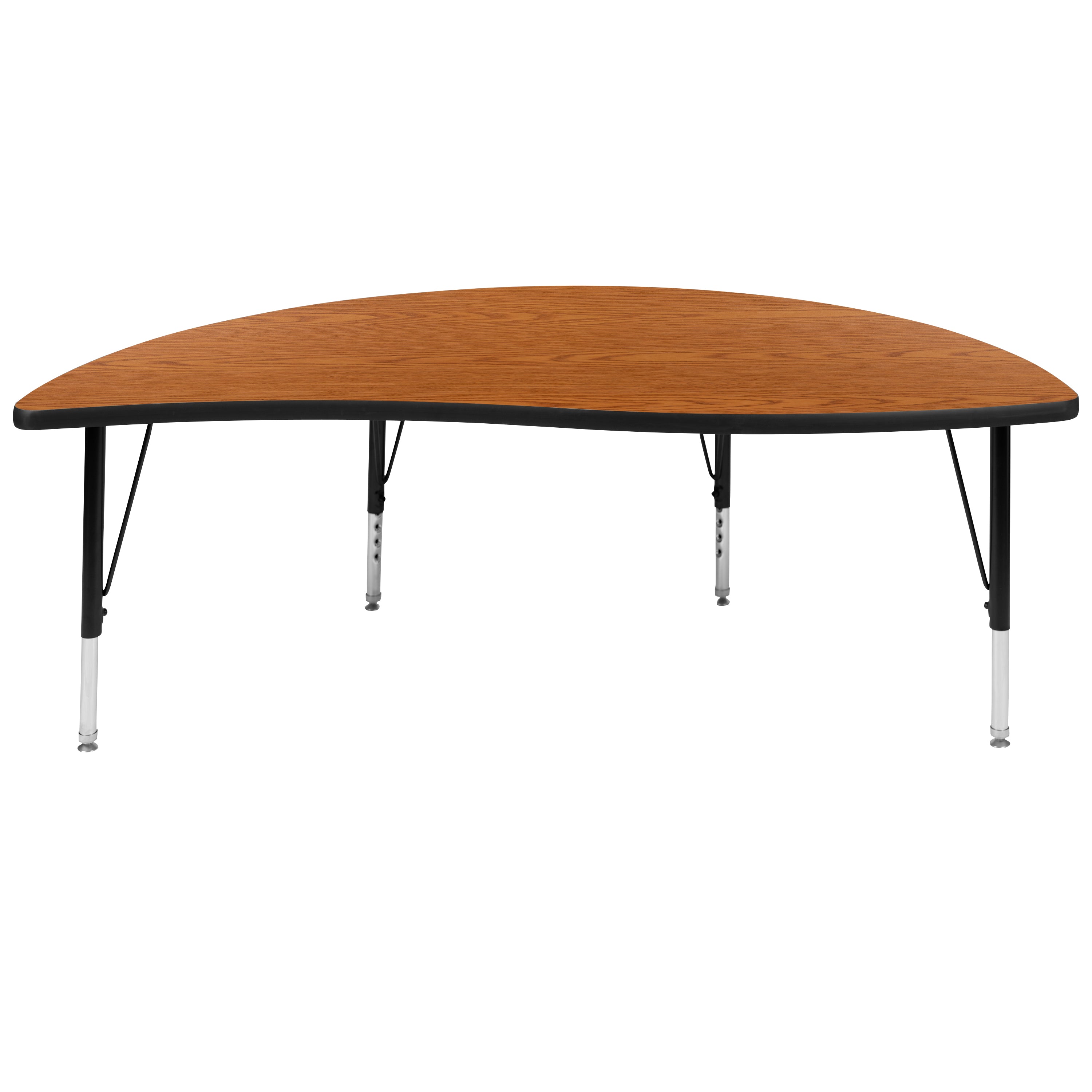 Wren 60" Half Circle Wave Flexible Collaborative Oak Thermal Laminate Activity Table - Height Adjustable Short Legs