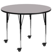 Wren Mobile 60'' Round Grey Thermal Laminate Activity Table - Standard Height Adjustable Legs