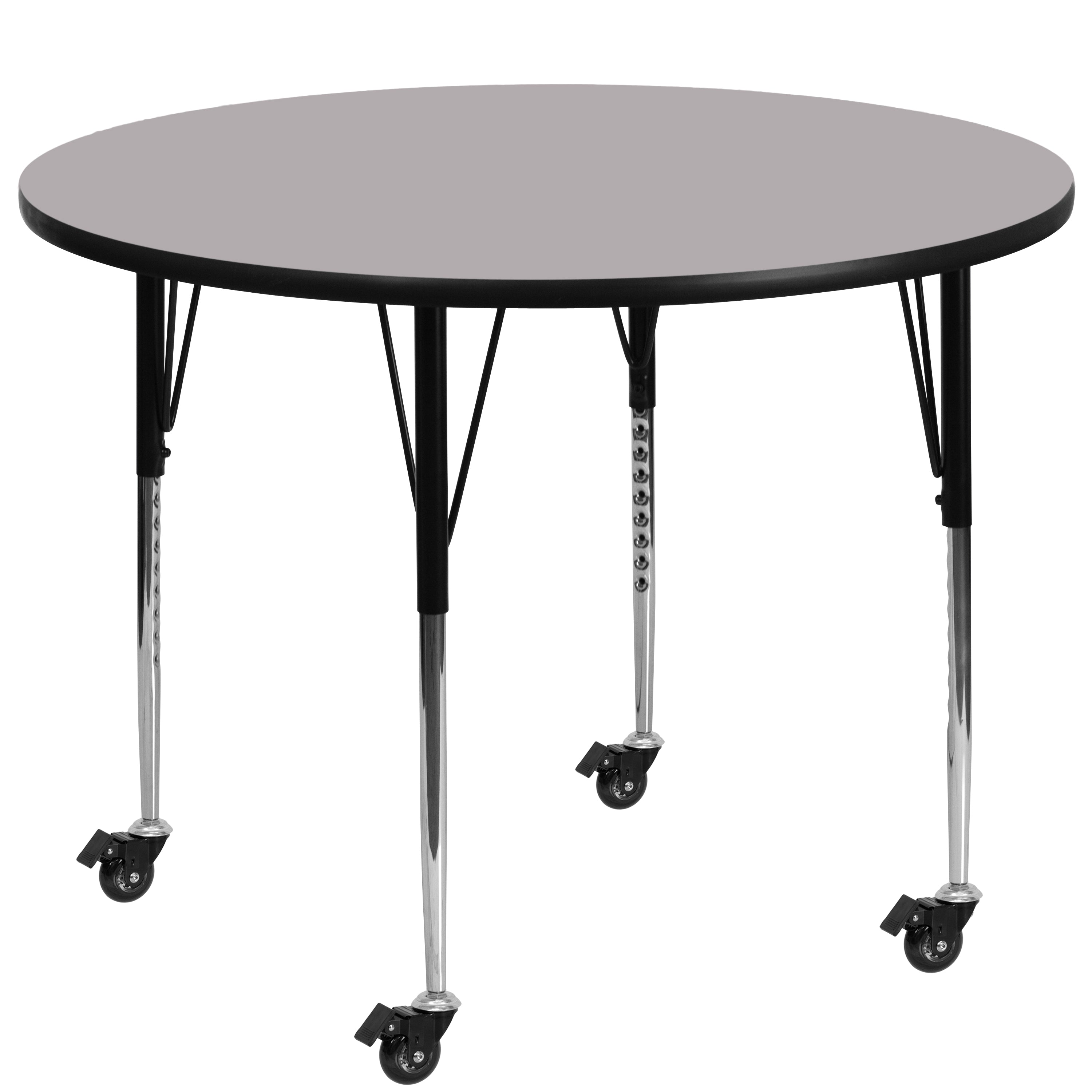Wren Mobile 60'' Round Grey Thermal Laminate Activity Table - Standard Height Adjustable Legs