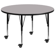 Wren Mobile 60'' Round Grey Thermal Laminate Activity Table - Height Adjustable Short Legs