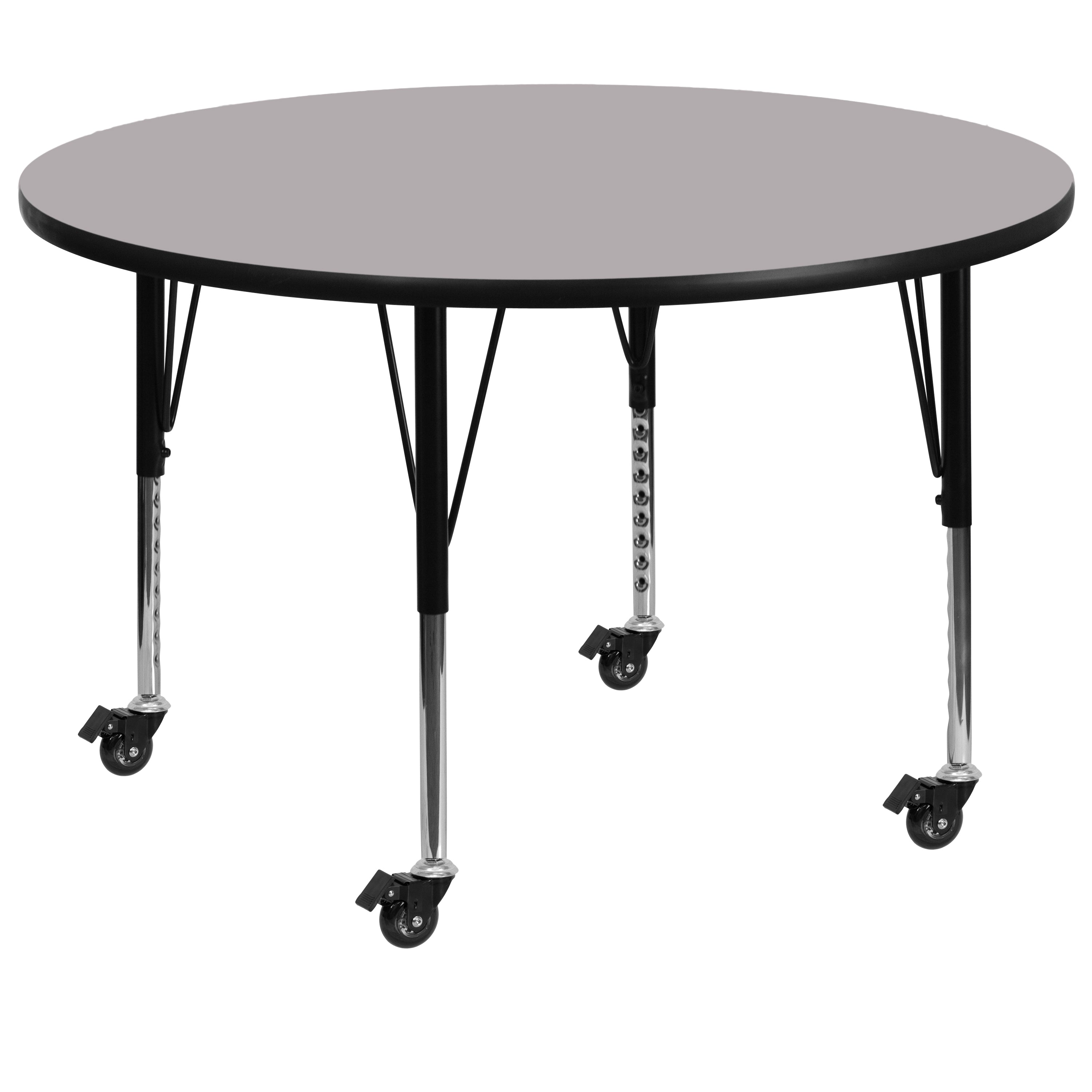Wren Mobile 60'' Round Grey Thermal Laminate Activity Table - Height Adjustable Short Legs