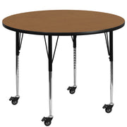 Wren Mobile 60'' Round Oak Thermal Laminate Activity Table - Standard Height Adjustable Legs