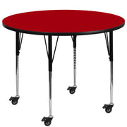 Wren Mobile 60'' Round Red Thermal Laminate Activity Table - Standard Height Adjustable Legs