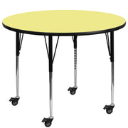 Wren Mobile 60'' Round Yellow Thermal Laminate Activity Table - Standard Height Adjustable Legs