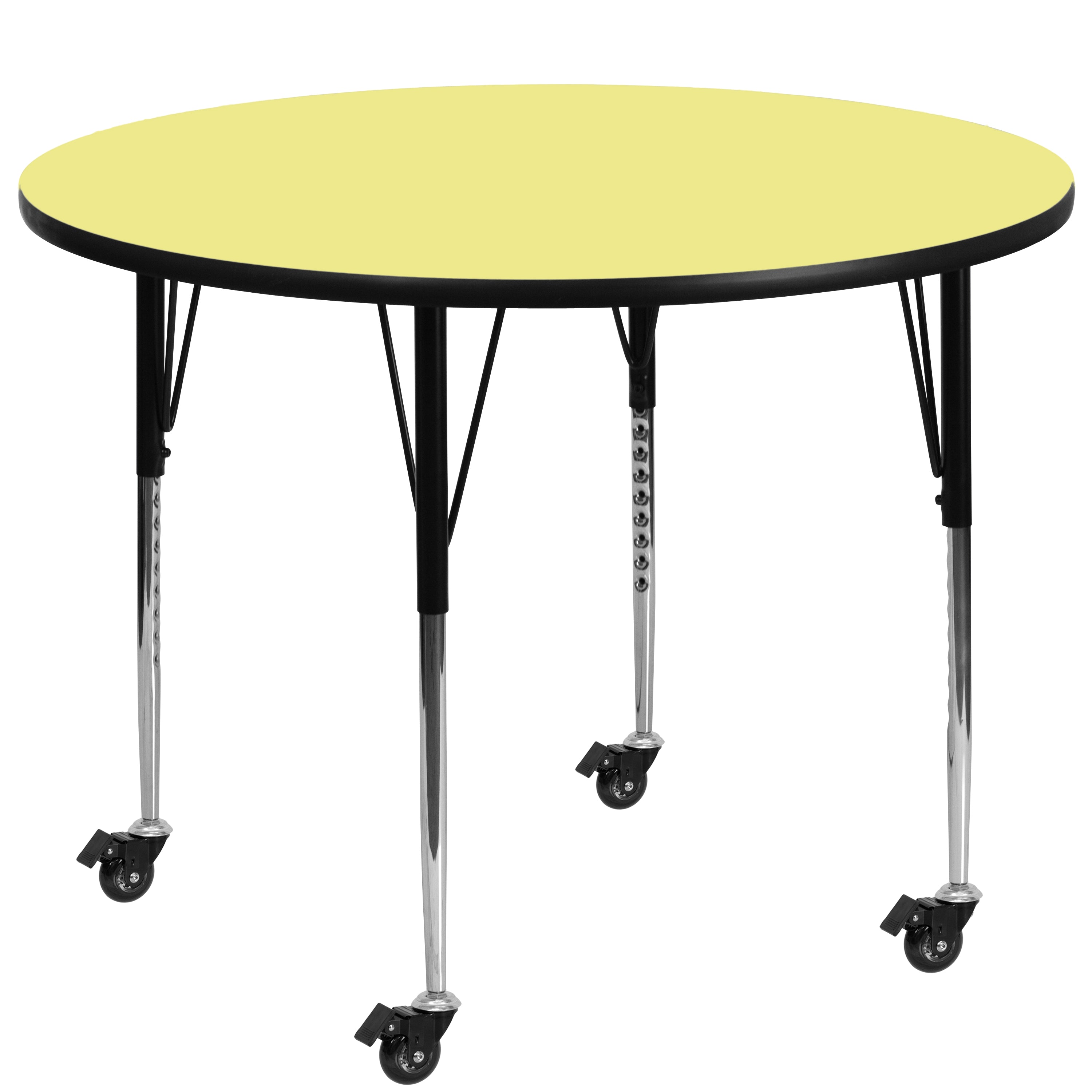 Wren Mobile 60'' Round Yellow Thermal Laminate Activity Table - Standard Height Adjustable Legs