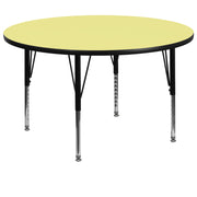 Wren 60'' Round Yellow Thermal Laminate Activity Table - Height Adjustable Short Legs