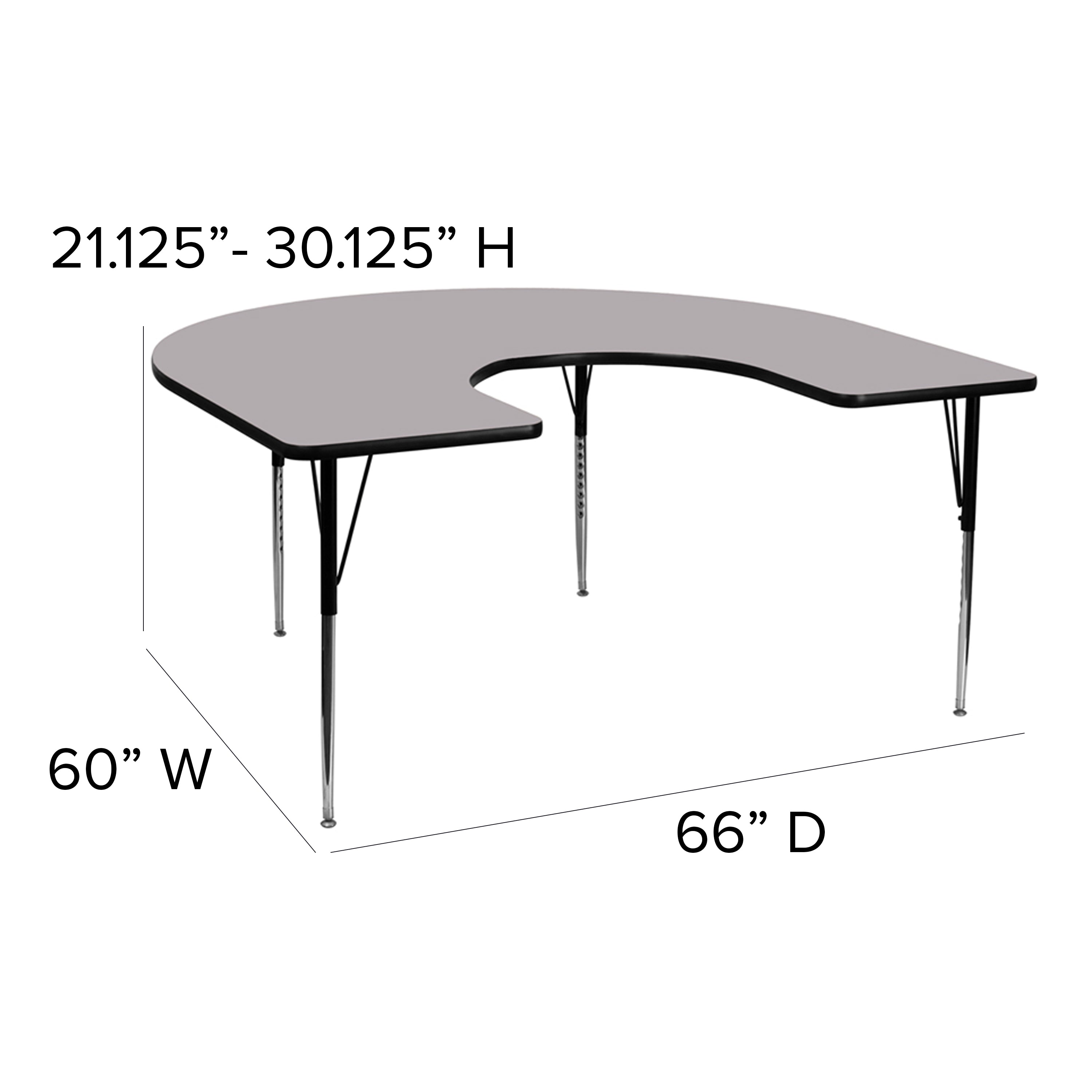 Wren 60''W x 66''L Horseshoe Grey Thermal Laminate Activity Table - Standard Height Adjustable Legs