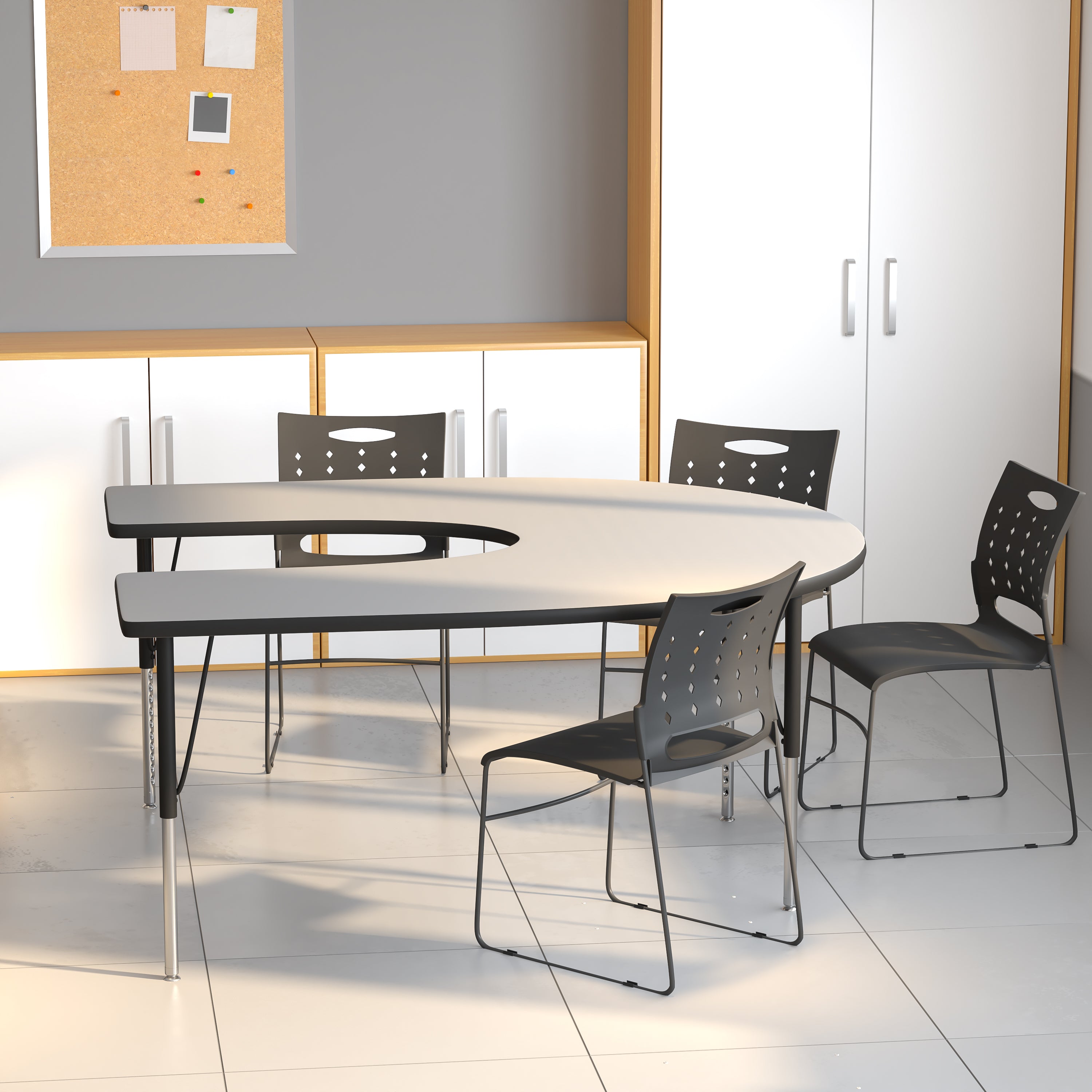 Wren 60''W x 66''L Horseshoe Grey Thermal Laminate Activity Table - Standard Height Adjustable Legs